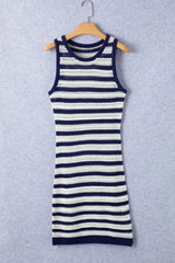 Stripe Hollowed Knit Sleeveless Sweater Dress