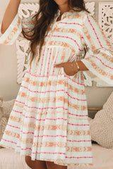 Printed Ruffled Notched Loose Dress