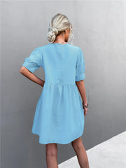 Round Neck Puff Sleeve Mini Dress