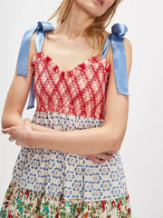 Printed V-Neck Tie Shoulder Cami Dress