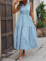 Notched Sleeveless Maxi Tank Dress