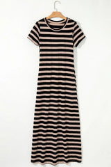 Stripe Casual Round Neck Tee Dress with Pockets