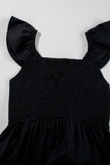 V Neck Ruffled Cap Sleeve Smocked Maxi Dress