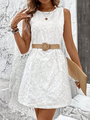 Texture Round Neck Sleeveless Mini Tank Dress