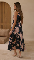 Hadas Maxi Dress - Navy/Pink Print