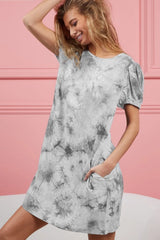 BiBi Puff Sleeve With Side Pockets Tie Dye Dress