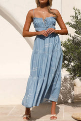 Cutout Printed Sleeveless Midi Cami Dress