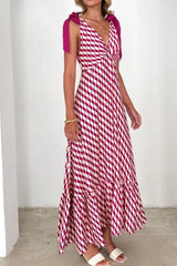 Printed V-Neck Tie Shoulder Midi Cami Dress