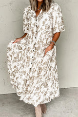 Printed Button Front Puff Sleeve Dress