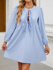 Tie Front Long Sleeve Mini Dress