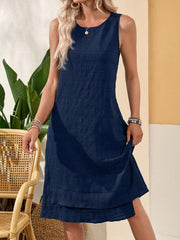 Ruffled Textured Round Neck Sleeveless Dress