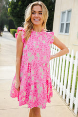 Meet Me in Pink Multicolor Leopard Print Frill Neck Dress