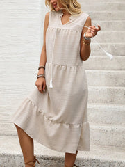 Tie Neck Sleeveless Ruffled Hem Dress