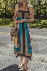 Color Block Square Neck Wide Strap Dress