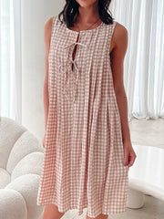 Tied Front Sleeveless Plaid Dress