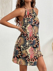Printed Grecian Neck Mini Dress
