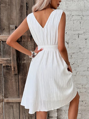 Surplice Sleeveless Tie Waist Dress