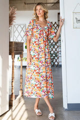 Lime 'N' Chili Floral Print Sweetheart Neck Tie Front Midi Dress