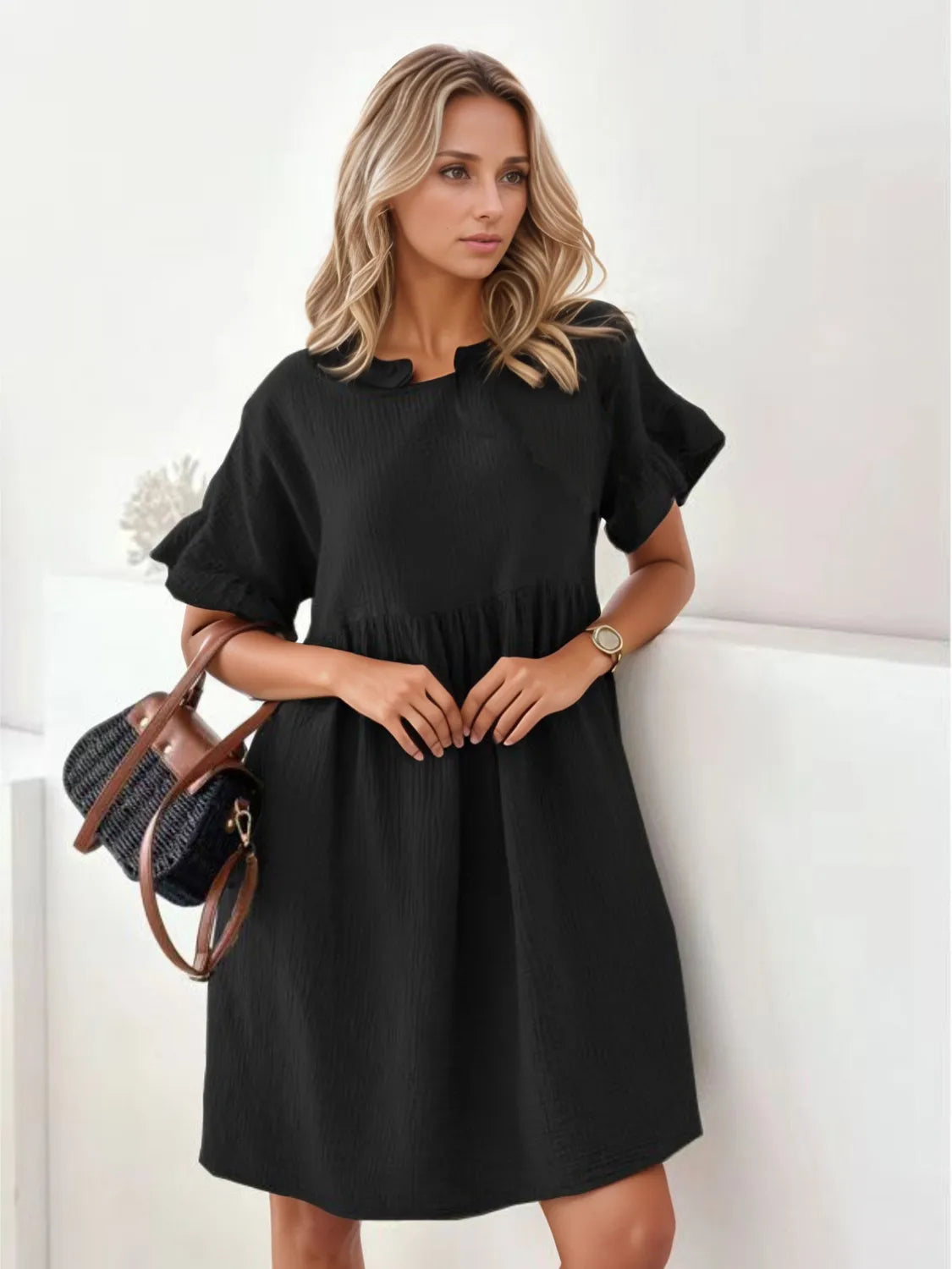 Round Neck Short Sleeve Mini Dress
