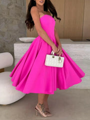 Solid Color Tube Midi Dress
