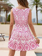 Printed V-Neck Sleeveless Mini Dress