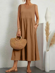 Full Size V-Neck Sleeveless Dress with Pockets Plus Size