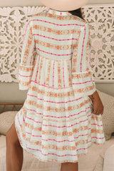 Printed Ruffled Notched Loose Dress