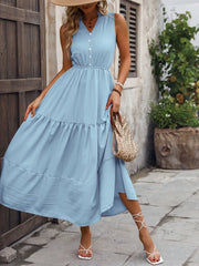 Notched Sleeveless Maxi Tank Dress