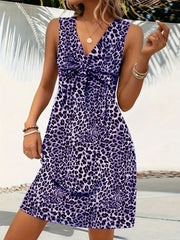Leopard V-Neck Sleeveless Mini Dress