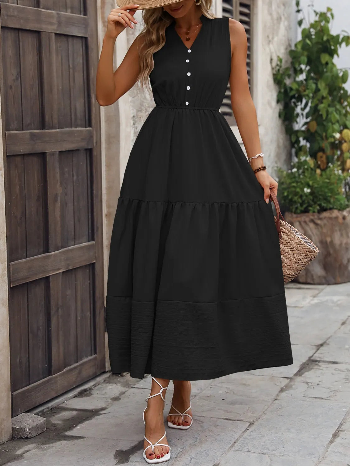 Notched Sleeveless Maxi Tank Dress