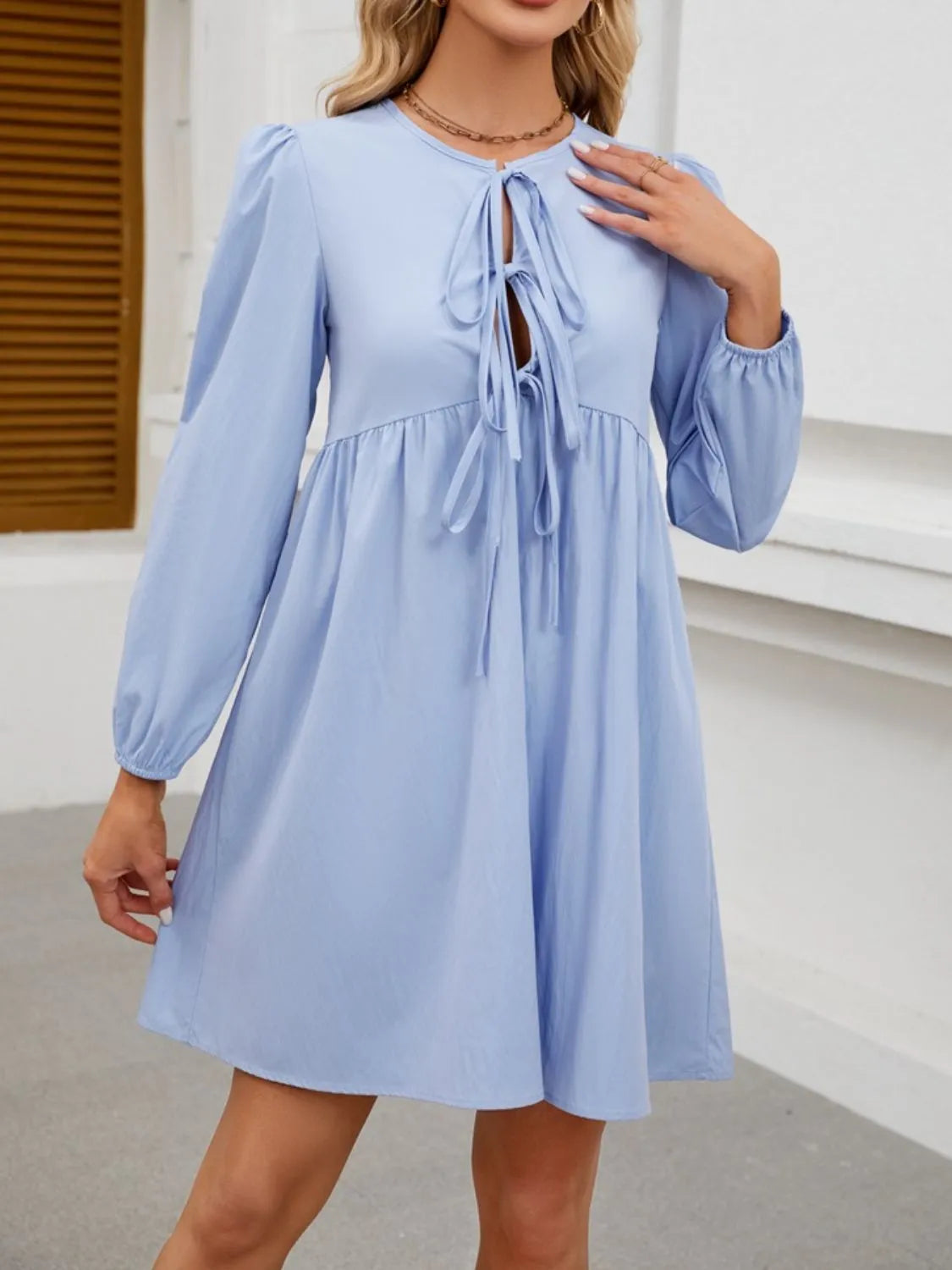 Tie Front Long Sleeve Mini Dress