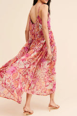 Frill Printed V-Neck Midi Dress
