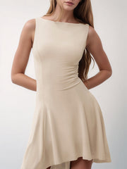 High-Low Round Neck Sleeveless Mini Dress