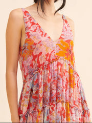 Printed V-Neck Sleeveless Dress
