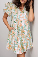 Floral Tie Neck Layered Short Sleeve Dress