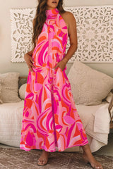 Contrast Grecian Neck Maxi Dress