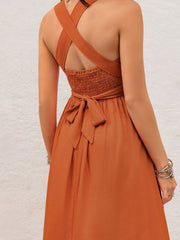 Crisscross Back Smocked Square Neck Maxi Dress