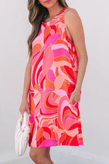Abstract Floral Print Sleeveless Shift Mini Dress