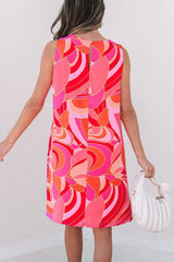 Abstract Floral Print Sleeveless Shift Mini Dress