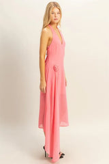 HYFVE Chiffon Halter Asymmetrical Hem Dress