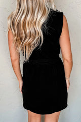 French Terry Zipped Collar Sleeveless Drawstring Waist Mini Dress