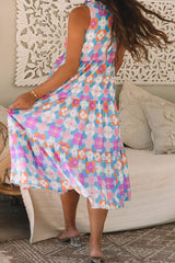 Floral Print Sleeveless Tiered Midi Dress