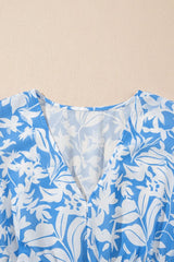 Floral V Neck Puff Short Sleeve Flowy Dress