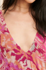 Frill Printed V-Neck Midi Dress
