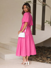 Surplice Half Puff Sleeve Midi Dress