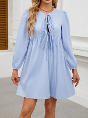 Tie Front Long Sleeve Mini Dress