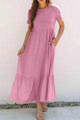 Solid Color High Waist Pocketed Tee Dress