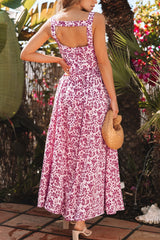 Floral Cutout Back Square Neck Maxi Dress