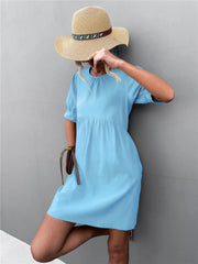 Round Neck Puff Sleeve Mini Dress