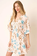 Mittoshop Flower Print Mocked Waist Mini Dress